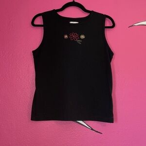 Christopher & Banks Black Top with Floral Detail